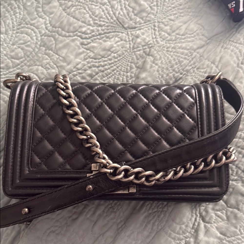 Black Quilted Leather Chain Bag